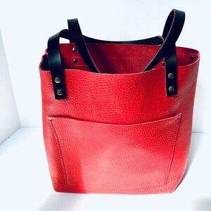 Portland Leather Goods Rose Red Pebbled Leather Tote Hand Made 15x12x5 Limited